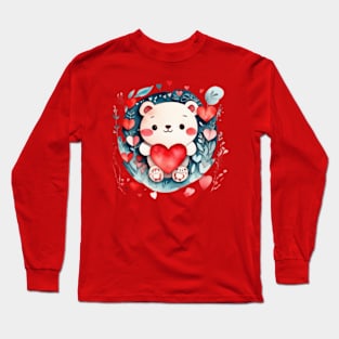 Cute valentines gift ideas, valentines day gift for her, hearts cute animal Long Sleeve T-Shirt